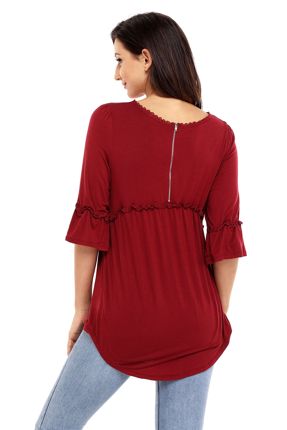 BY250232-3 Claret Babydoll Long Tunic Top